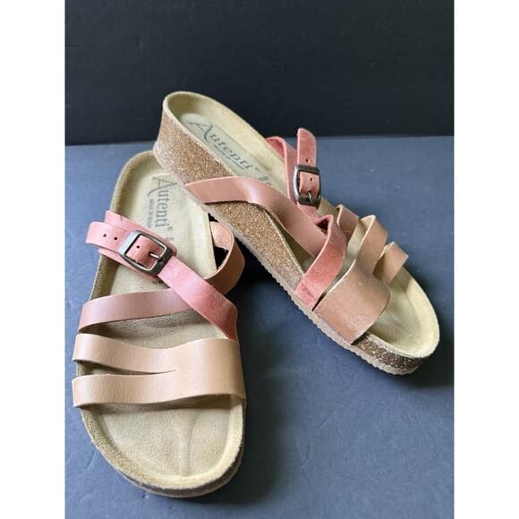 Autenti Tan Terra Cotta Cork Bottom Leather Strap Sandals SZ EUR 38 US 7.5 - Picture 1 of 6